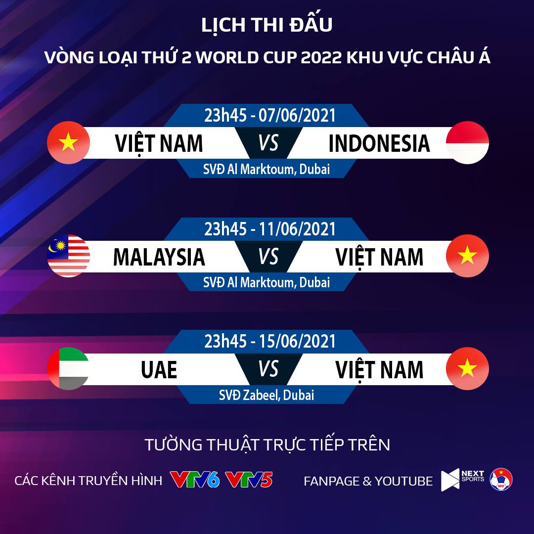 VTV6 trực tiếp ĐT Việt Nam gặp Indonesia, Malaysia, UAE tại vòng loại